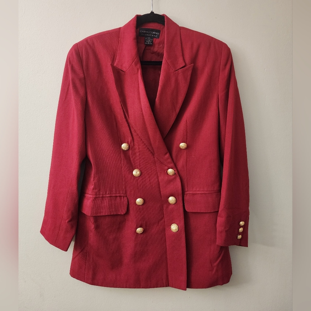 Casual Corner Red Blazer with Gold Buttons